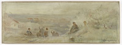 Szkic ratusza w Montreuil-sous-Bois: Pejzaż - Odpoczynek pod drzewami, w 1892 r. (olej na płótnie) autorstwa Claude Charles Bourgonnier