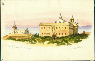 Latarnia i klasztor, Carmel, 1873 (ołówek na papierze) autorstwa Claude Conder