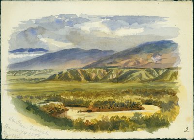 Widok w pobliżu Damieh, Dolina Jordanu, 1874 (wc i ołówek na papierze) autorstwa Claude Conder