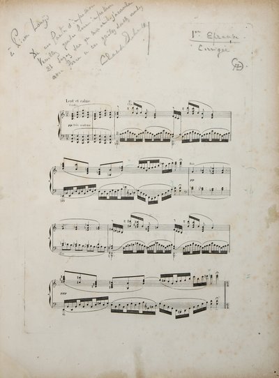 Strona z pierwszego poprawionego dowodu „La damoiselle elue”, ok. 1887-88 autorstwa Claude Debussy