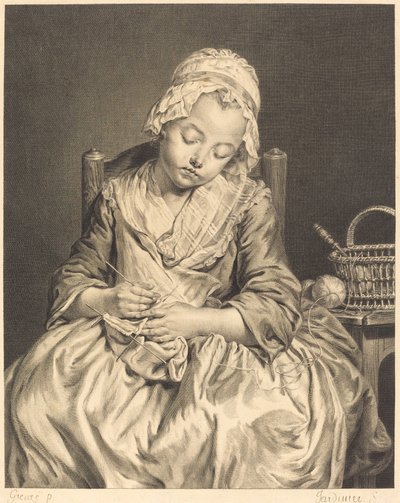 Śpiąca tkaczka autorstwa Claude Donat Jardinier after Jean Baptiste Greuze