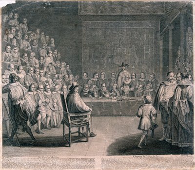 Proces króla Karola I, Pałac Westminsterski, c1725 autorstwa Claude Dubosc