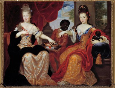 Portraits of Mademoiselle de Blois and Mademoiselle de Nantes served by their black servant”””. Mademoiselle de Blois (1677-1749), future wife of Louis de Bourbon, Mademoiselle de Nantes (1673-1743), future Duchess of Orleans. Painting by Claude Francois V autorstwa Claude Francois Vignon