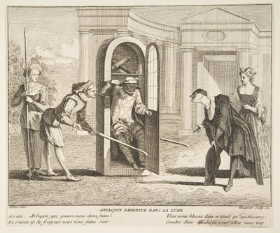 Arlekin, Cesarz na Księżycu.n.d. Twórcy: Claude Gillot, Jacques Gabriel Huquier. autorstwa Claude Gillot, Jacques Gabriel Huquier