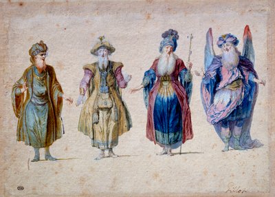 Czterech księży teatru Aquarelle – Claude Gillot (1673-1722) Paryż, Musee du Louvre autorstwa Claude Gillot