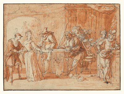 Szene aus der italienischen Komödie (recto); Figurenstudie (verso) autorstwa Claude Gillot