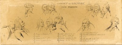 Główne postacie z „Woltera w czytelni w Procope” autorstwa Claude Jacquand