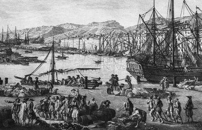 Stary Port w Tulonie, widziany ze sklepów kwatermistrza, seria „Les Ports de France”, grawerowana przez Charlesa Nicolasa Cochina Młodszego (1715-90) i Jacquesa Philippe