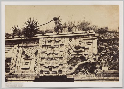 Pałac Zakonnic w Uxmal (fragment z fasady węża) autorstwa Claude Joseph Désiré Charnay