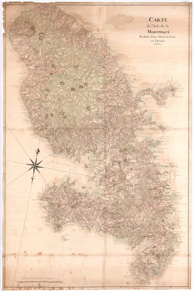 Mapa wyspy Martyniki zmniejszona do dużej, wykonana w roku 1763, nd [1797] (rękopis) autorstwa Claude Joseph Sauthier