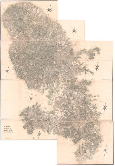 Mapa wyspy Martyniki, skopiowana z oryginału wykonanego w 1763 r. Ta kopia została sporządzona w 1797 r. przez C.J. Sauthiera w wieku 60 lat. autorstwa Claude Joseph Sauthier