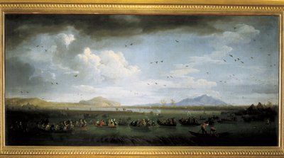Charles de Bourbon polujący na kaczki nad jeziorem Patria, obraz Josepha Vernet autorstwa Claude Joseph Vernet