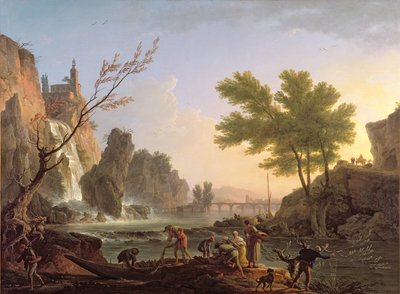 Rybak w krajobrazie z kaskadą i mostem autorstwa Claude Joseph Vernet
