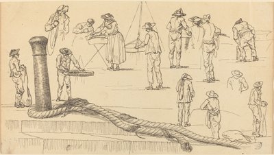 Figurki na nabrzeżu i długość liny przymocowanej do słupka autorstwa Claude Joseph Vernet