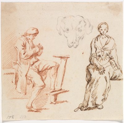Arkusz studiów: Siedzący mężczyzna, głowa psa, siedząca kobieta autorstwa Claude Joseph Vernet