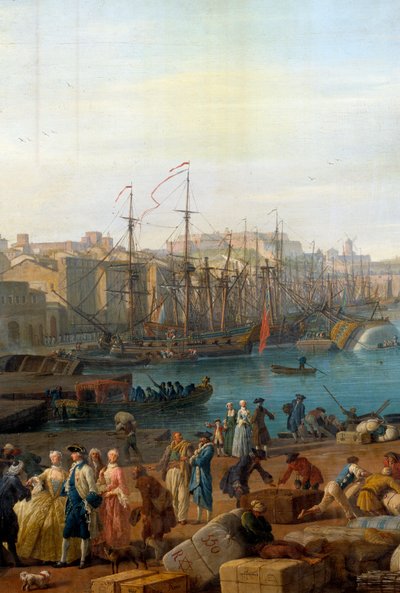 Port w Marsylii w XVIII wieku Szczegół przedstawiający rozładunek towarów. Obraz Josepha Verneta (1714-1789) autorstwa Claude Joseph Vernet