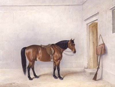 Osiodłany kucyk strzelający do zatoki autorstwa Claude L. Ferneley