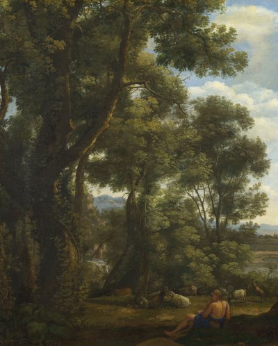 „Pejzaż z pasterem i kozami” (Pejzaż z pasterem i kozami) Obraz Claude Lorrain (1600-1682) ok. 1637 Olej na płótnie Wymiary 52x42 cm National Gallery, Londyn autorstwa Claude Lorrain