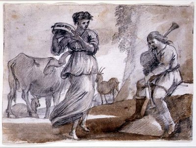Taniec wiejski (czarno-czerwona kreda i pranie na papierze) autorstwa Claude Lorrain