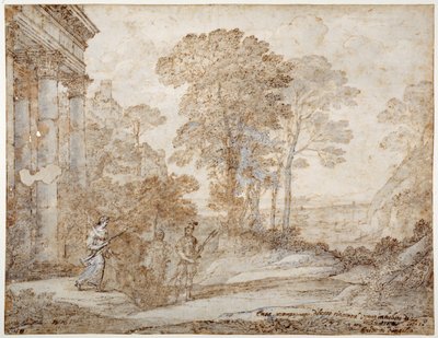 Spotkanie Wenus i Eneasza, ok. 1678 (pióro i atrament z wash on paper) autorstwa Claude Lorrain