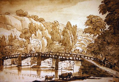 Zalesiony krajobraz (pióro i tusz oraz pranie na papierze) autorstwa Claude Lorrain