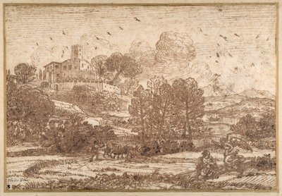 Hagar and the Angel (pióro i brązowy tusz na papierze) autorstwa Claude Lorrain