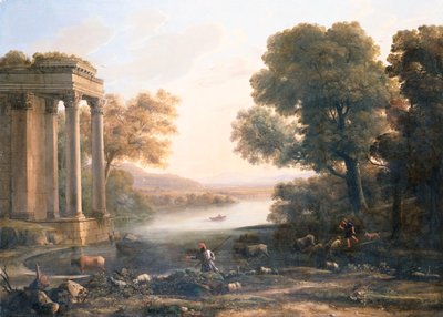 Krajobraz pasterski ze zrujnowaną świątynią, ok. 1638 autorstwa Claude Lorrain