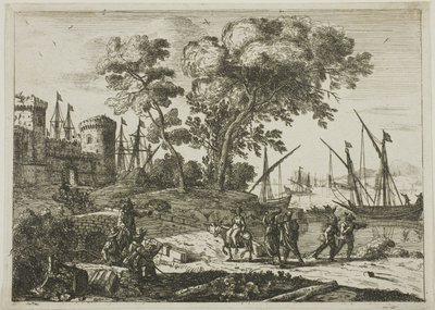 Scena wybrzeża z rysunkiem artystycznym autorstwa Claude Lorrain