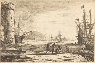 Port z dużą wieżą autorstwa Claude Lorrain