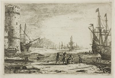 Port z dużą wieżą autorstwa Claude Lorrain