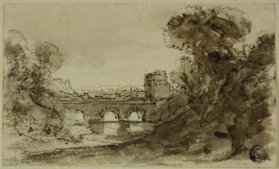 Italianate Krajobraz rzeczny z mostem i wieżą autorstwa Claude Lorrain