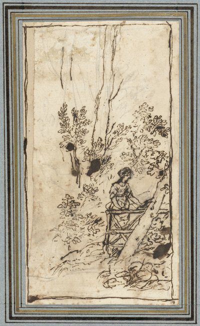 Młoda kobieta stojąca przy płocie w lesie Badania zwierząt z Albumu Zwierząt. (tytuł serii) autorstwa Claude Lorrain