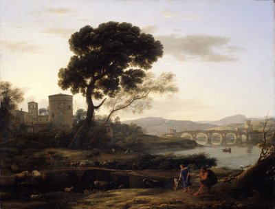 Krajobraz w pobliżu Rzymu z widokiem na Ponte Molle, 1645. autorstwa Claude Lorrain