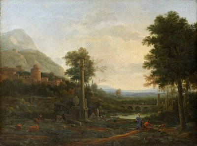 Pejzaż z kolumną i figurami autorstwa Claude Lorrain