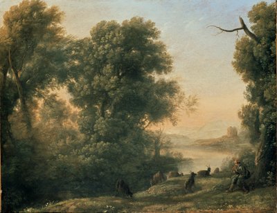 Pejzaż z pasterzem kóz, c1635-1636 autorstwa Claude Lorrain