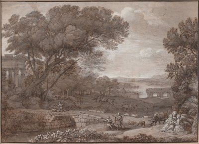 Pejzaż z resztą podczas lotu do Egiptu, 1660 autorstwa Claude Lorrain
