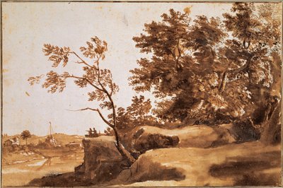 Krajobraz Tybru z Zamkiem Świętego Anioła w tle, między 1630 a 1640 autorstwa Claude Lorrain