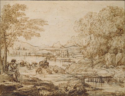 Młodzież grająca na fajce w krajobrazie pasterskim, ok. 1640 r. autorstwa Claude Lorrain