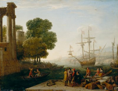 Port morski o zachodzie słońca, 1643 (olej na płycie miedzianej) autorstwa Claude Lorrain