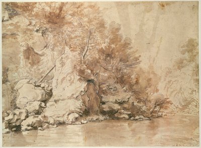 Studium do pejzażu (pióro i bistre i pranie na papierze) autorstwa Claude Lorrain
