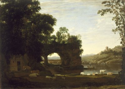 Krajobraz z łukiem skalnym i rzeką, ok. 1628-30 autorstwa Claude Lorrain