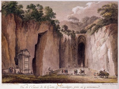 Widok na jaskinię Pausilippe (Posillipo) (lub „Grotta Vecchia”), niedaleko Neapolu. rysunek autorstwa Chatelet autorstwa Claude Louis Chatelet