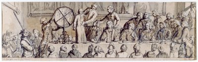 Losowanie loterii w Hotel de Ville, 1772 (pióro, tusz i pranie) autorstwa Claude Louis Desrais