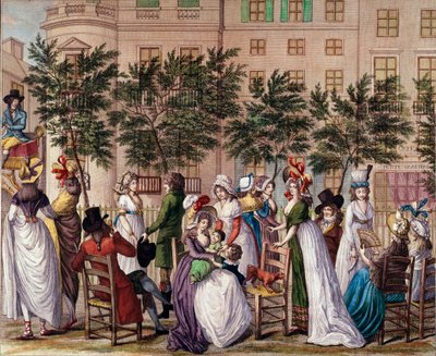 Moda pod zarządem: „Le petit Coblenz”, deptak Boulevard des Italians w Paryżu. Litografia Claude Louis Desrais (1746-1816) 1798. Paryż, Musee Carnavalet autorstwa Claude Louis Desrais