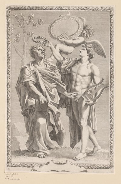Apollo koronuje Publiusza Vergiliusa Maro Tytuł strony dla: Publius Virgilius Maro, Publius Virgilius Maronis Opera, 1641 autorstwa Claude Mellan