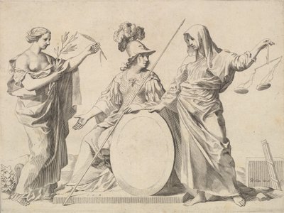 Minerwa otoczona przez Peace and Justice Arms of Gallard and Mesmes. autorstwa Claude Mellan