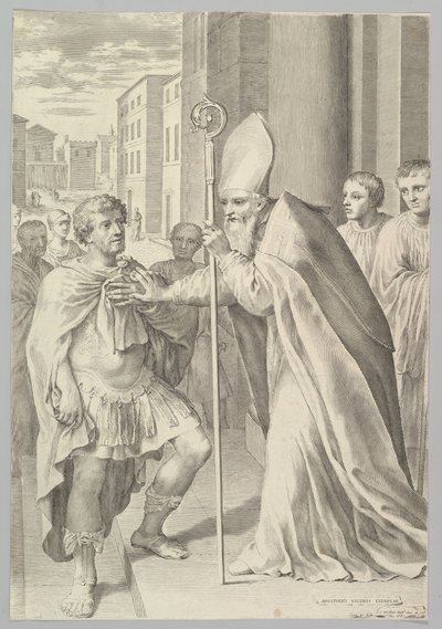 Św. Ambroży, Arcybiskup Mediolanu, Odwrócenie Cesarza Teodozjusza, 1681. autorstwa Claude Mellan