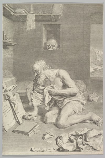 Św. Hieronim modlący się w swojej celi Św. Hieronim Pokutnik, 1665. autorstwa Claude Mellan