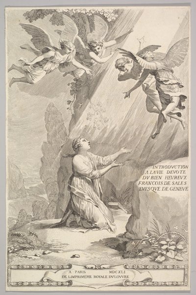 Strona tytułowa dla François de Sales, Wprowadzenie do pobożnego życia, 1641. autorstwa Claude Mellan