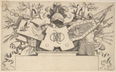 Trofeum z monogramem zawierającym litery LEONARDOS, 1651. autorstwa Claude Mellan